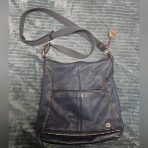 The Sak Navy Blue Leather Crossbody Bag with fabric strap!